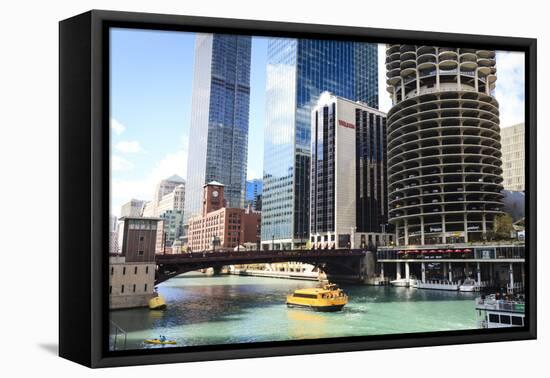 Chicago River and Towers, Chicago, Illinois, United States of America, North America-Amanda Hall-Framed Premier Image Canvas