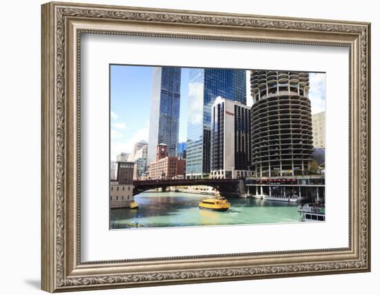 Chicago River and Towers, Chicago, Illinois, United States of America, North America-Amanda Hall-Framed Photographic Print