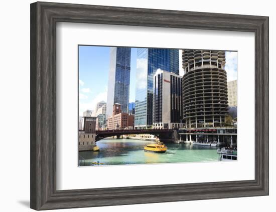 Chicago River and Towers, Chicago, Illinois, United States of America, North America-Amanda Hall-Framed Photographic Print