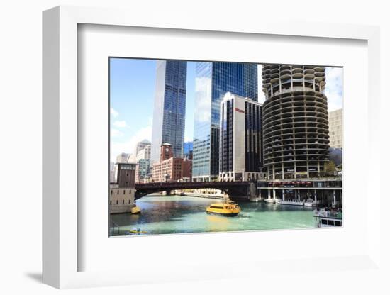 Chicago River and Towers, Chicago, Illinois, United States of America, North America-Amanda Hall-Framed Photographic Print
