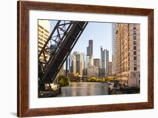 Chicago River and Towers of the West Loop Area,Willis Tower, Chicago, Illinois, USA-Amanda Hall-Framed Photographic Print