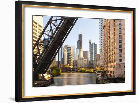 Chicago River and Towers of the West Loop Area,Willis Tower, Chicago, Illinois, USA-Amanda Hall-Framed Photographic Print