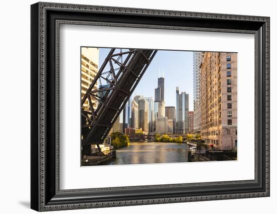 Chicago River and Towers of the West Loop Area,Willis Tower, Chicago, Illinois, USA-Amanda Hall-Framed Photographic Print