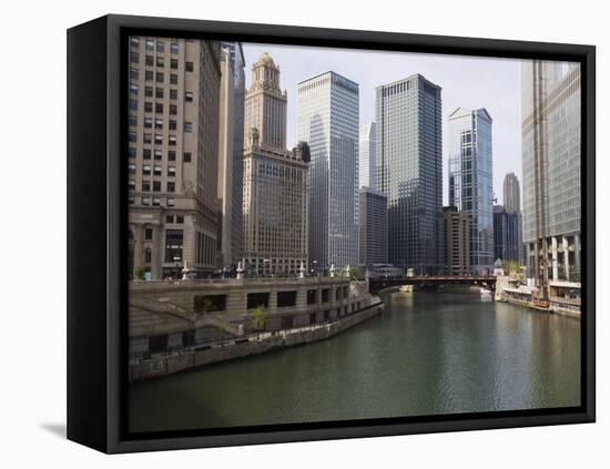 Chicago River and Wacker Drive, Chicago, Illinois, United States of America, North America-Amanda Hall-Framed Premier Image Canvas