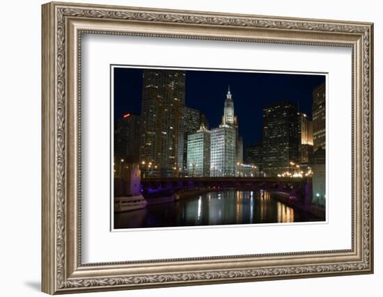 Chicago River at night-Patrick  J. Warneka-Framed Photographic Print