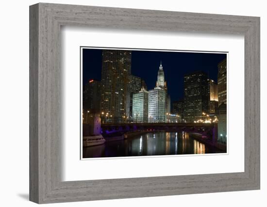 Chicago River at night-Patrick  J. Warneka-Framed Photographic Print