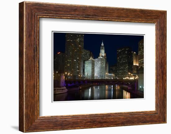 Chicago River at night-Patrick  J. Warneka-Framed Photographic Print