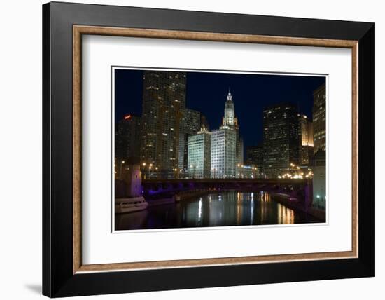 Chicago River at night-Patrick  J. Warneka-Framed Photographic Print