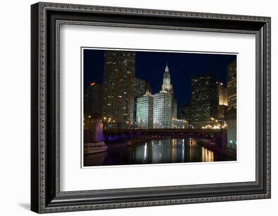 Chicago River at night-Patrick  J. Warneka-Framed Photographic Print