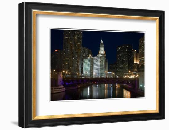 Chicago River at night-Patrick  J. Warneka-Framed Photographic Print