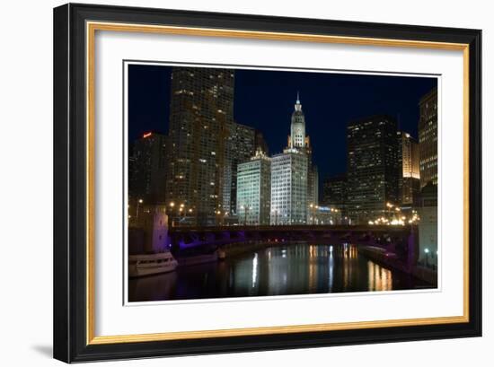 Chicago River at night-Patrick  J. Warneka-Framed Photographic Print