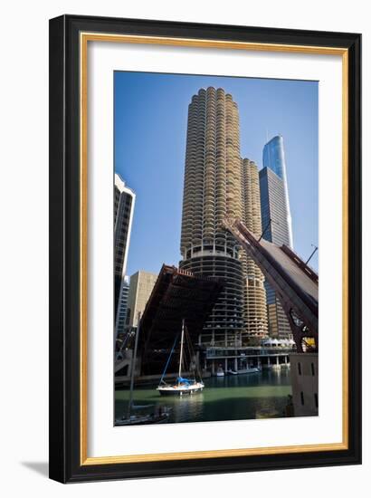 Chicago River Bridgelift at Marina Towers-Steve Gadomski-Framed Photographic Print