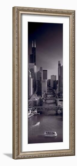 Chicago River Bridges South BW-Steve Gadomski-Framed Photographic Print