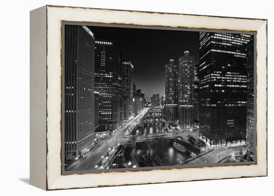 Chicago River Lights BW-Steve Gadomski-Framed Premier Image Canvas