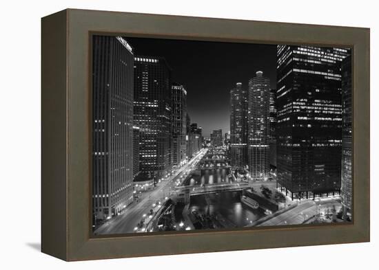 Chicago River Lights BW-Steve Gadomski-Framed Premier Image Canvas