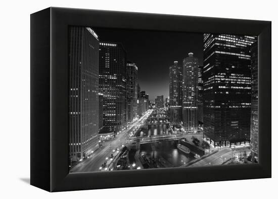 Chicago River Lights BW-Steve Gadomski-Framed Premier Image Canvas