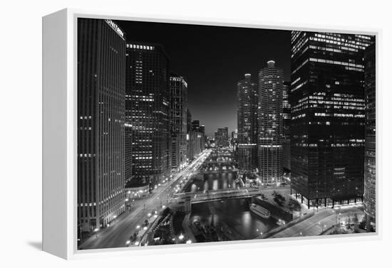 Chicago River Lights BW-Steve Gadomski-Framed Premier Image Canvas