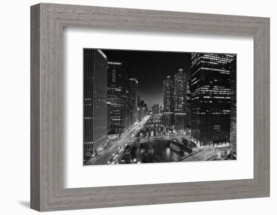 Chicago River Lights BW-Steve Gadomski-Framed Photographic Print