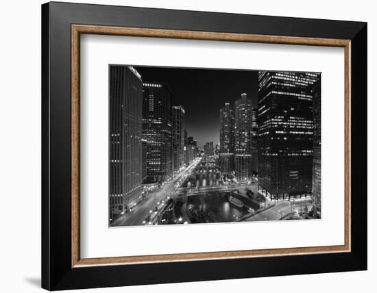 Chicago River Lights BW-Steve Gadomski-Framed Photographic Print