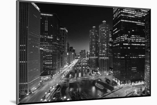 Chicago River Lights BW-Steve Gadomski-Mounted Photographic Print