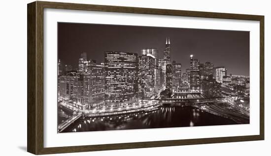 Chicago River Panorama BW-Steve Gadomski-Framed Photographic Print