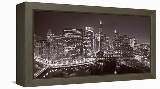 Chicago River Panorama BW-Steve Gadomski-Framed Premier Image Canvas