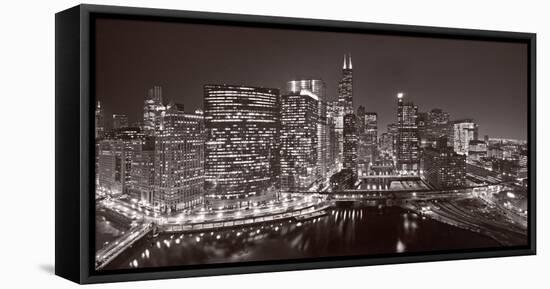 Chicago River Panorama BW-Steve Gadomski-Framed Premier Image Canvas