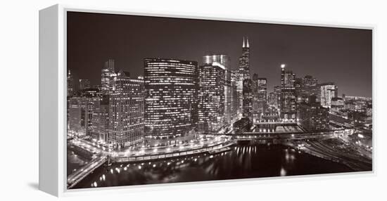 Chicago River Panorama BW-Steve Gadomski-Framed Premier Image Canvas