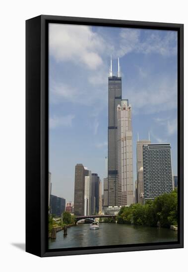 Chicago River Skyline View of the Willis Tower, Chicago, Illinois, USA-Cindy Miller Hopkins-Framed Premier Image Canvas