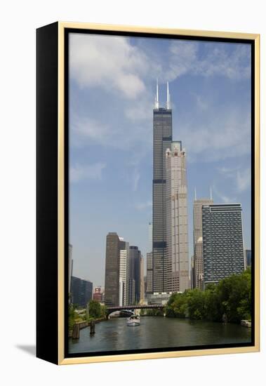 Chicago River Skyline View of the Willis Tower, Chicago, Illinois, USA-Cindy Miller Hopkins-Framed Premier Image Canvas