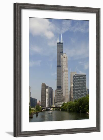 Chicago River Skyline View of the Willis Tower, Chicago, Illinois, USA-Cindy Miller Hopkins-Framed Photographic Print