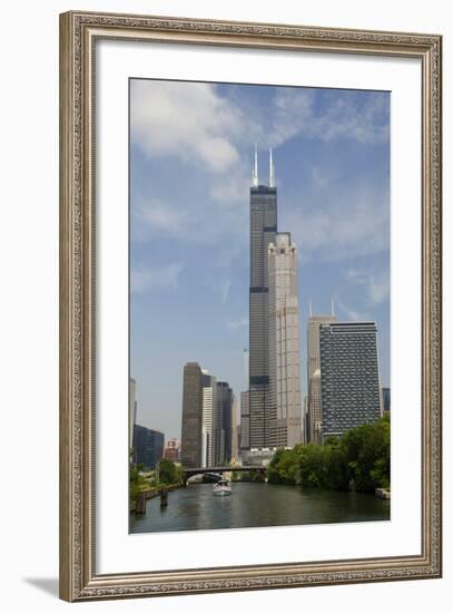 Chicago River Skyline View of the Willis Tower, Chicago, Illinois, USA-Cindy Miller Hopkins-Framed Photographic Print