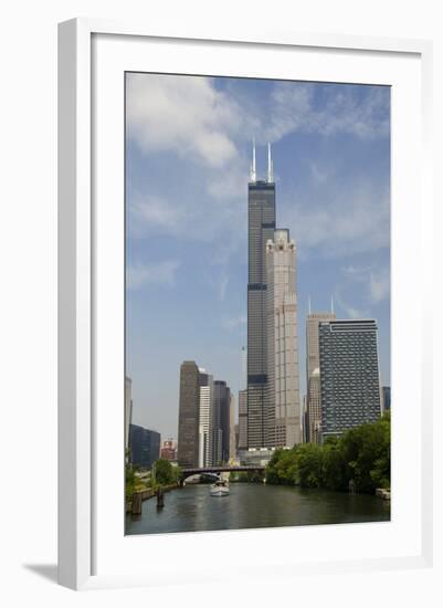 Chicago River Skyline View of the Willis Tower, Chicago, Illinois, USA-Cindy Miller Hopkins-Framed Photographic Print