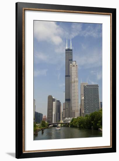 Chicago River Skyline View of the Willis Tower, Chicago, Illinois, USA-Cindy Miller Hopkins-Framed Photographic Print