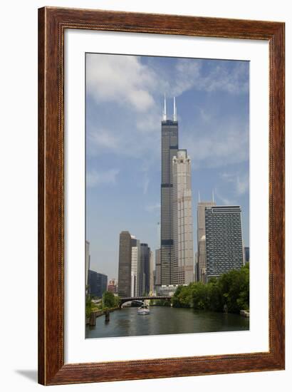 Chicago River Skyline View of the Willis Tower, Chicago, Illinois, USA-Cindy Miller Hopkins-Framed Photographic Print