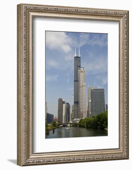 Chicago River Skyline View of the Willis Tower, Chicago, Illinois, USA-Cindy Miller Hopkins-Framed Photographic Print