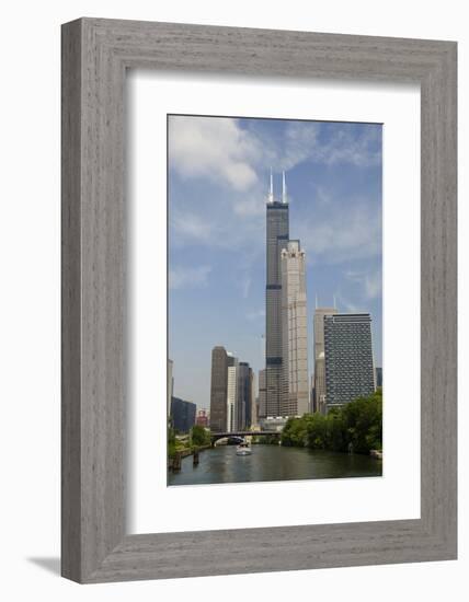 Chicago River Skyline View of the Willis Tower, Chicago, Illinois, USA-Cindy Miller Hopkins-Framed Photographic Print