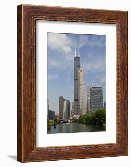 Chicago River Skyline View of the Willis Tower, Chicago, Illinois, USA-Cindy Miller Hopkins-Framed Photographic Print