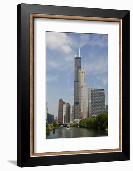 Chicago River Skyline View of the Willis Tower, Chicago, Illinois, USA-Cindy Miller Hopkins-Framed Photographic Print