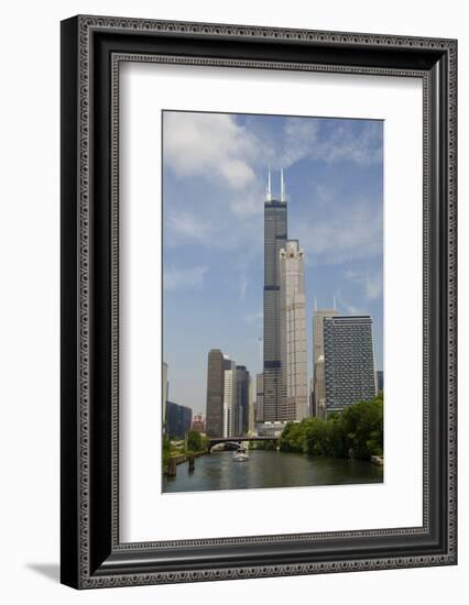 Chicago River Skyline View of the Willis Tower, Chicago, Illinois, USA-Cindy Miller Hopkins-Framed Photographic Print