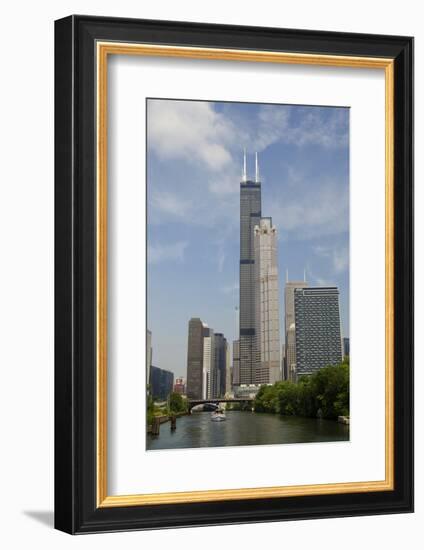 Chicago River Skyline View of the Willis Tower, Chicago, Illinois, USA-Cindy Miller Hopkins-Framed Photographic Print