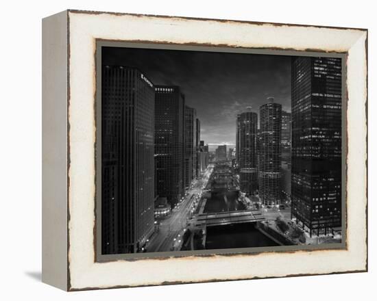 Chicago River Sunset BW-Steve Gadomski-Framed Premier Image Canvas