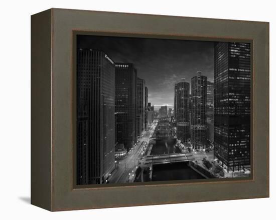 Chicago River Sunset BW-Steve Gadomski-Framed Premier Image Canvas