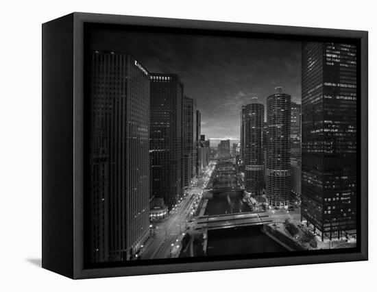 Chicago River Sunset BW-Steve Gadomski-Framed Premier Image Canvas