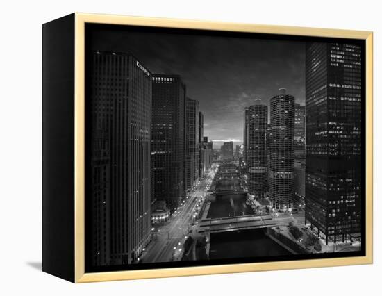 Chicago River Sunset BW-Steve Gadomski-Framed Premier Image Canvas