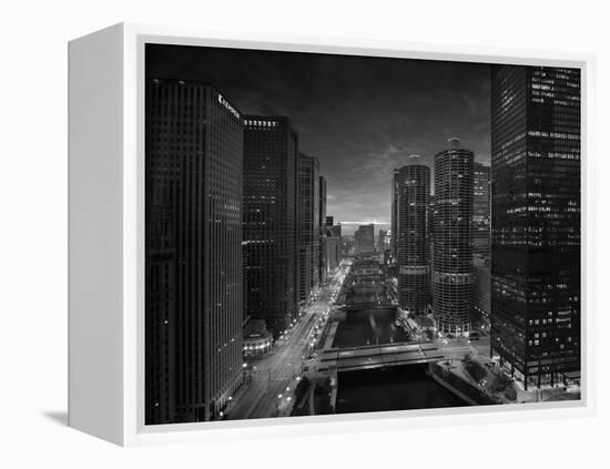 Chicago River Sunset BW-Steve Gadomski-Framed Premier Image Canvas