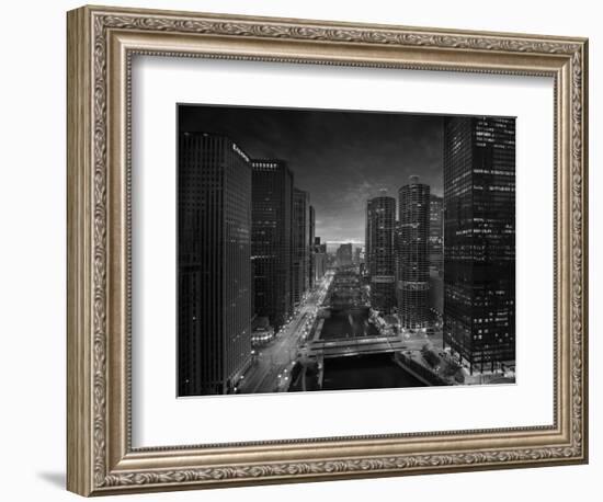 Chicago River Sunset BW-Steve Gadomski-Framed Photographic Print