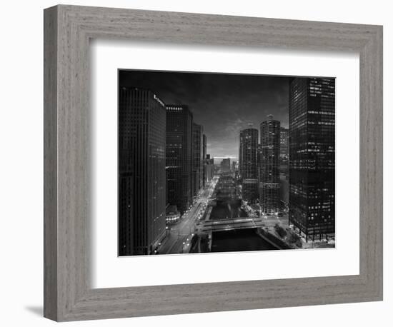 Chicago River Sunset BW-Steve Gadomski-Framed Photographic Print