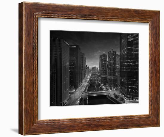 Chicago River Sunset BW-Steve Gadomski-Framed Photographic Print