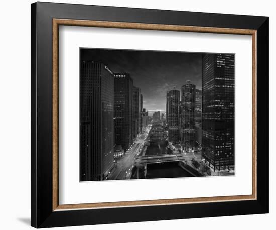 Chicago River Sunset BW-Steve Gadomski-Framed Photographic Print